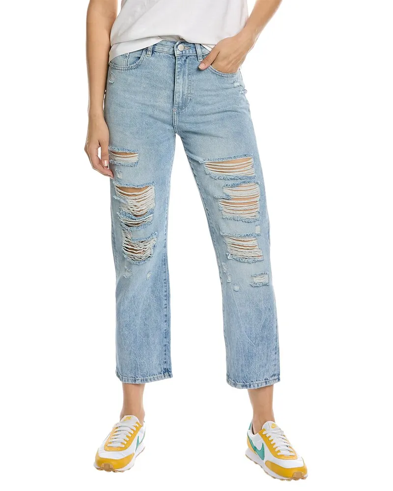 DL1961  Emilie Straight Ultra High-Rise Vintage Super Light Shredded Ankle Cut  Jean Blue