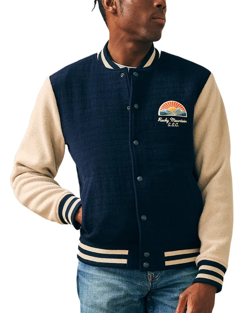 Faherty Wool-Blend Varsity Jacket Navy