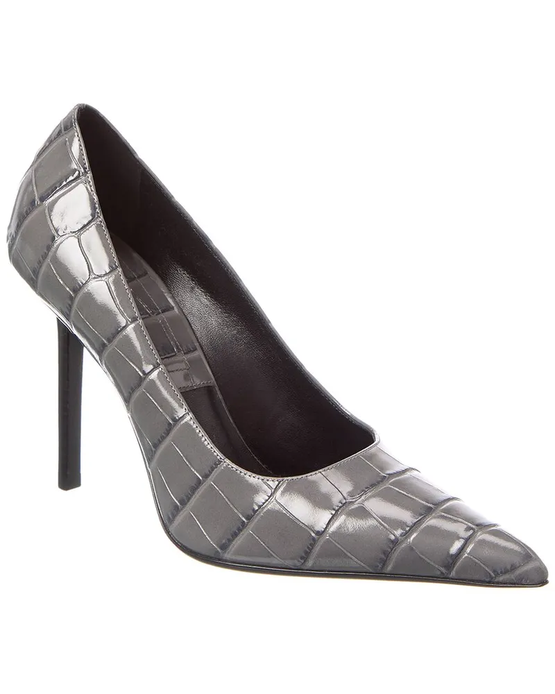 Michael Kors Winona Croc-Embossed Leather Pump Grey