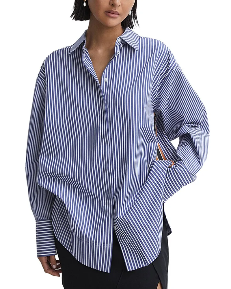 Reiss Danica Oversized Stripe Shirt Blue