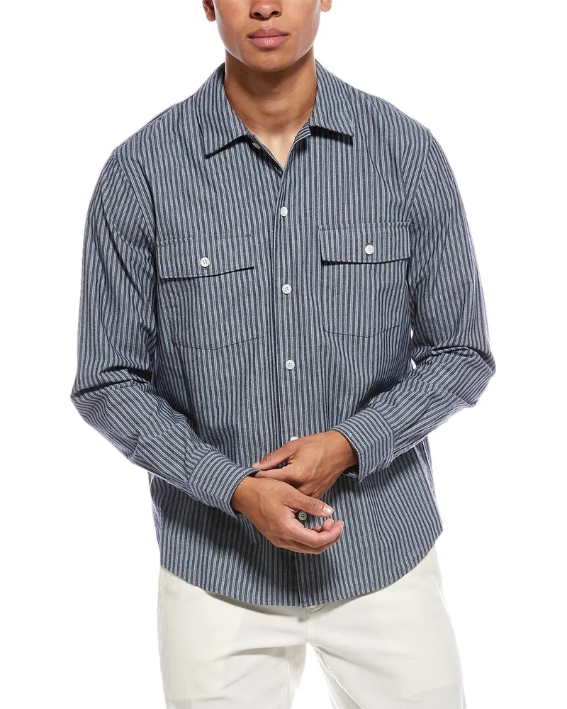 Vince Railroad Stripe Classic Fit Shirt Blue