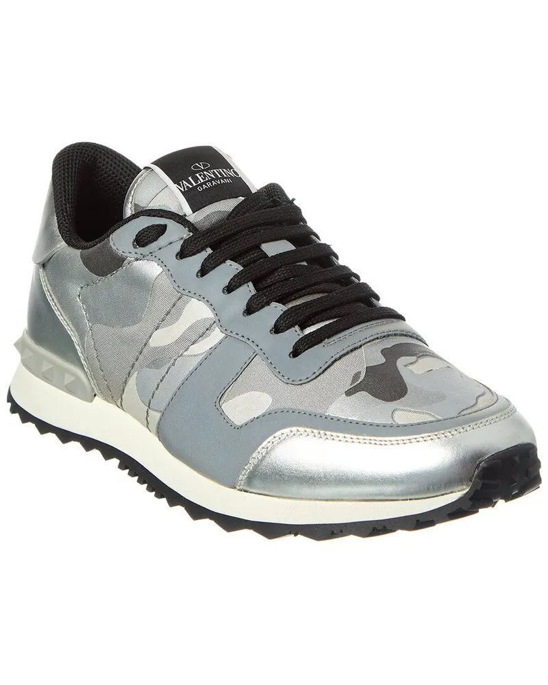 Valentino Garavani Camo Canvas & Leather Sneaker Grey