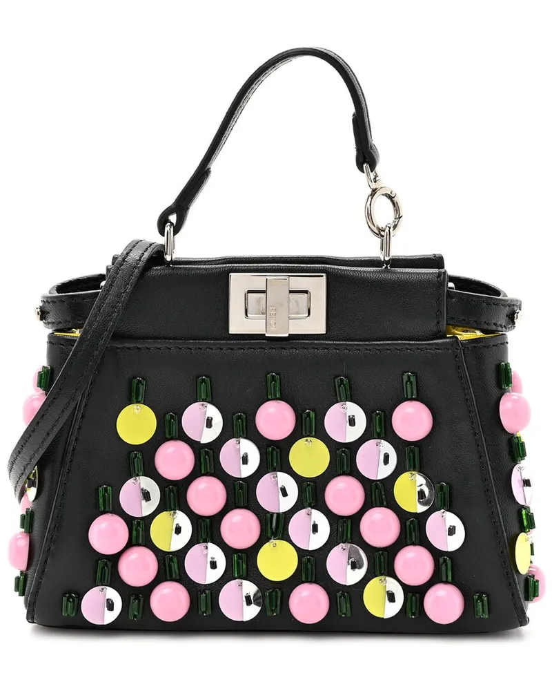 Fendi Black Nappa Leather Beaded Micro Peekaboo Iconic Satchel (Authentic Pre-  Loved Nocolor