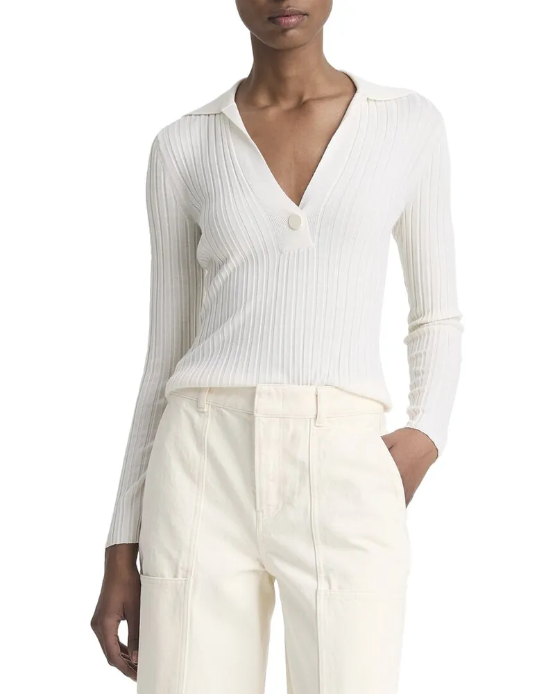 Vince Snap Wool & Silk-Blend Polo Shirt White