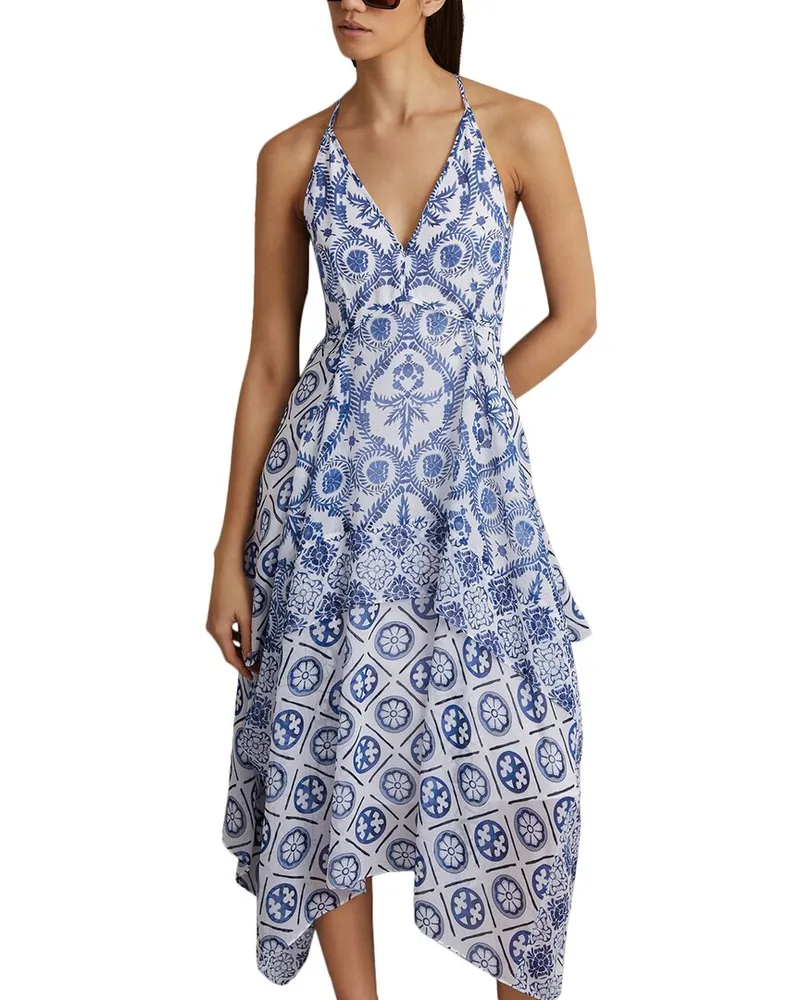 Reiss Tiller Tile Print Strappy Midi Blue