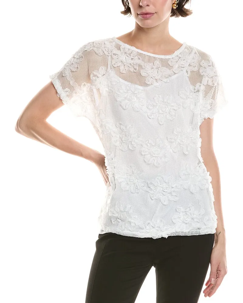 Anne Klein Grid Net Pullover White