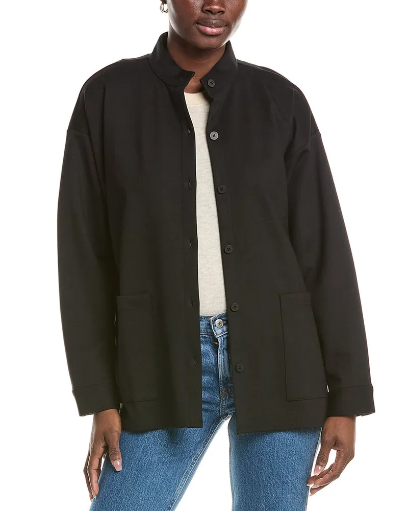 Eileen Fisher Stand Collar Shirt Jacket Black