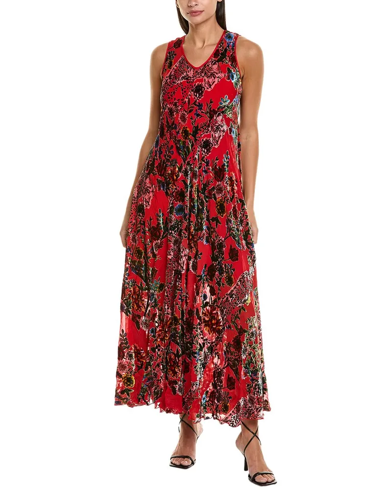 Johnny Was Bias Burnout Velvet Silk-Blend Maxi Dress Red