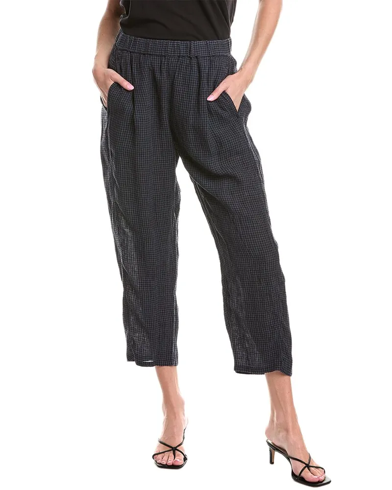 Eileen Fisher Cropped Seersucker Linen Lantern Pant Blue
