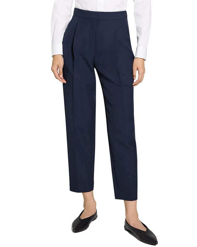 Theory Pleated Taper Wool-Blend Pant Blue