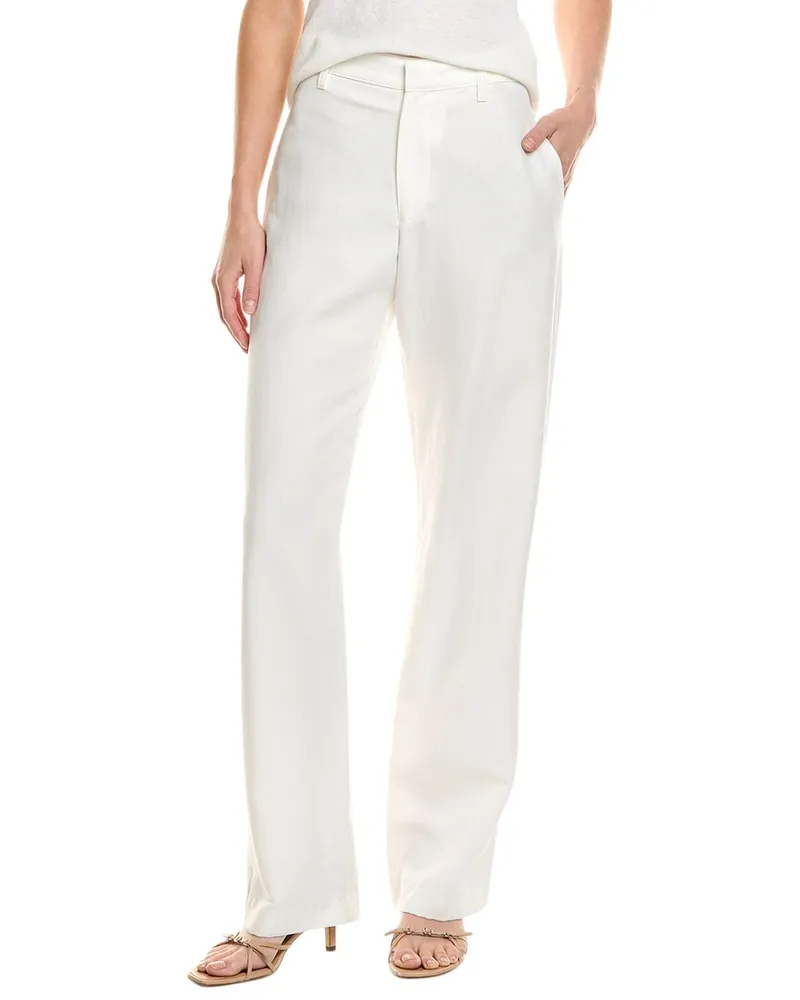 Enza Costa Twill Straight Leg Linen-Blend Trouser White