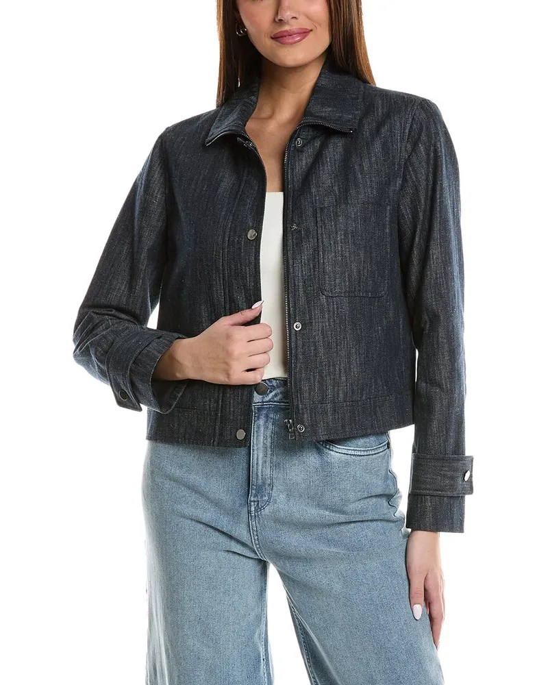 Kenneth Cole Twill Linen-Blend Crop Jacket Blue