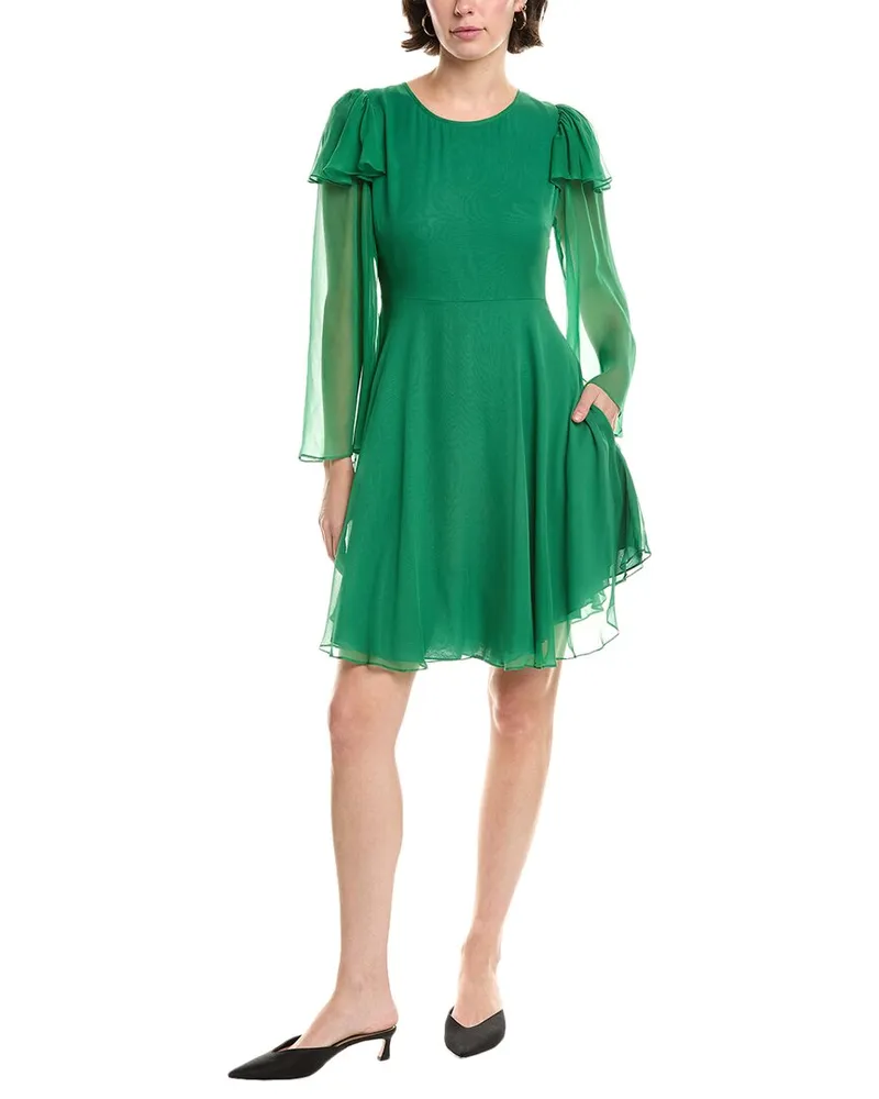 Rebecca Taylor Ruffle Silk Mini Dress Green