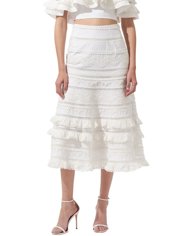 Carolina Herrera New York Tiered Trimmed Skirt White
