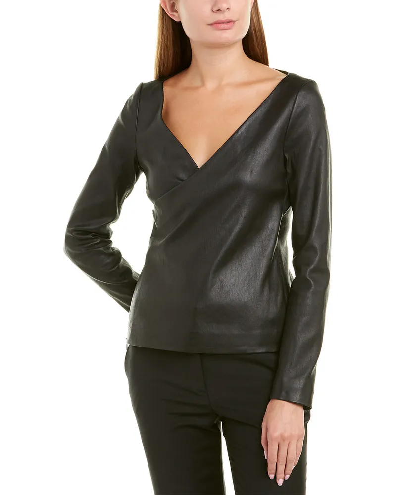 Theory Fitted Leather Wrap Jacket Black