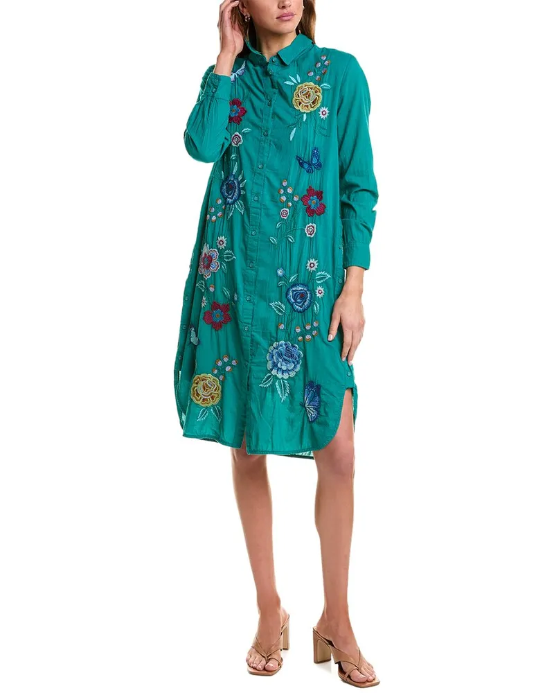 Johnny Was Side Button Slit Relaxed Overshirt Green