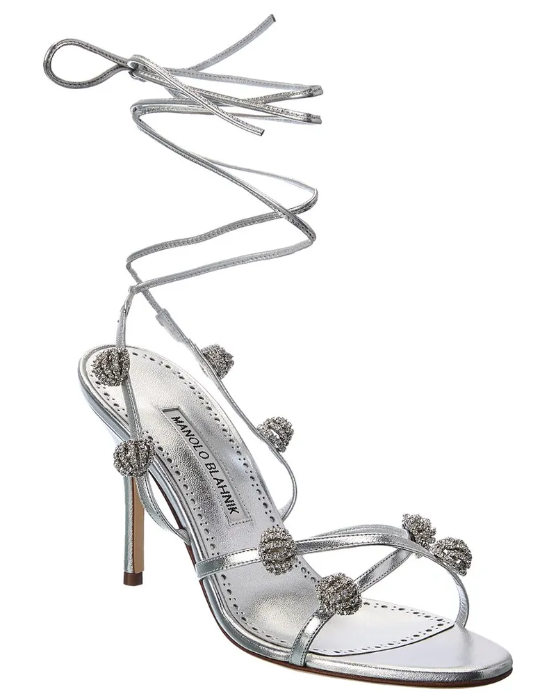 Manolo Blahnik Elsaka 90 Leather Sandal Silver