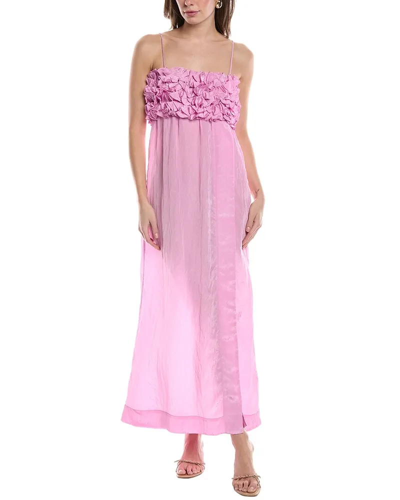 Ganni Shiny Tech Strap Midi Dress Pink