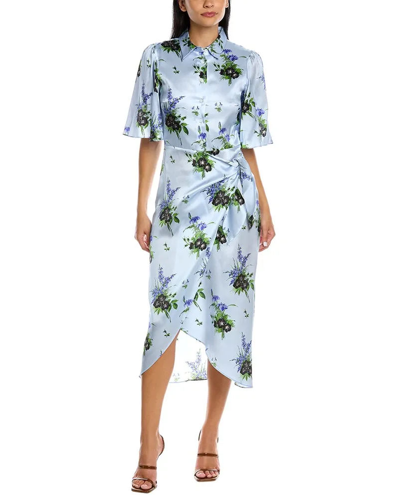 LES RÊVERIES Les Reveries Flutter Sleeve Silk Midi Dress Blue