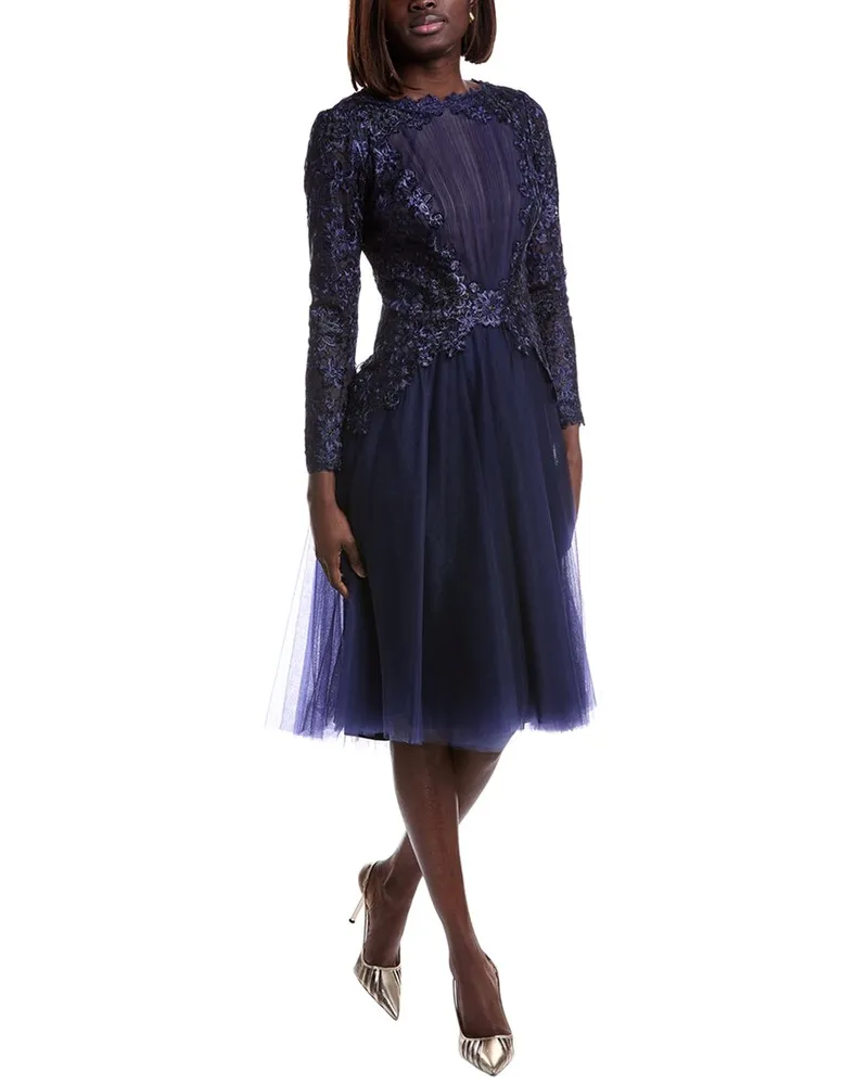 Tadashi Shoji Tulle Midi Dress Blue