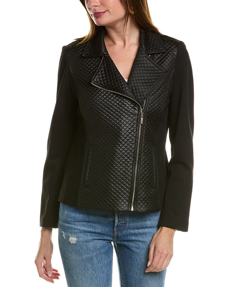 Anne Klein Asymmetric Moto Jacket Black