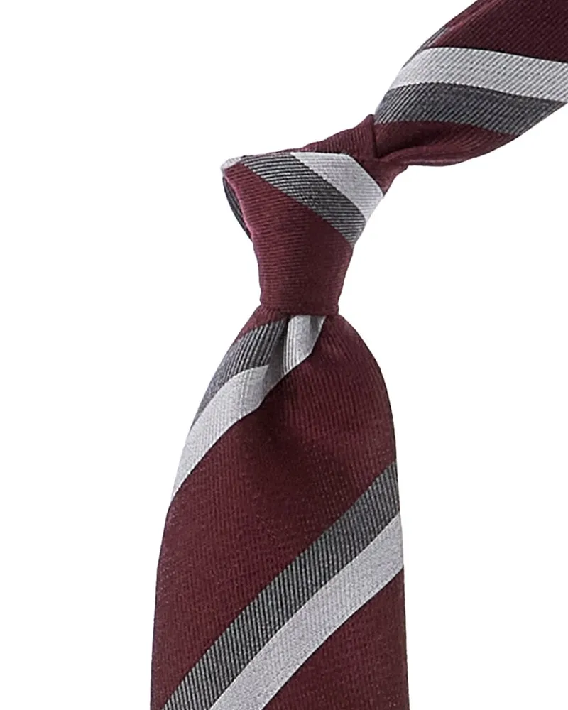 Brunello Cucinelli Red Diagonal Stripe Silk & Wool-Blend Tie Nocolor