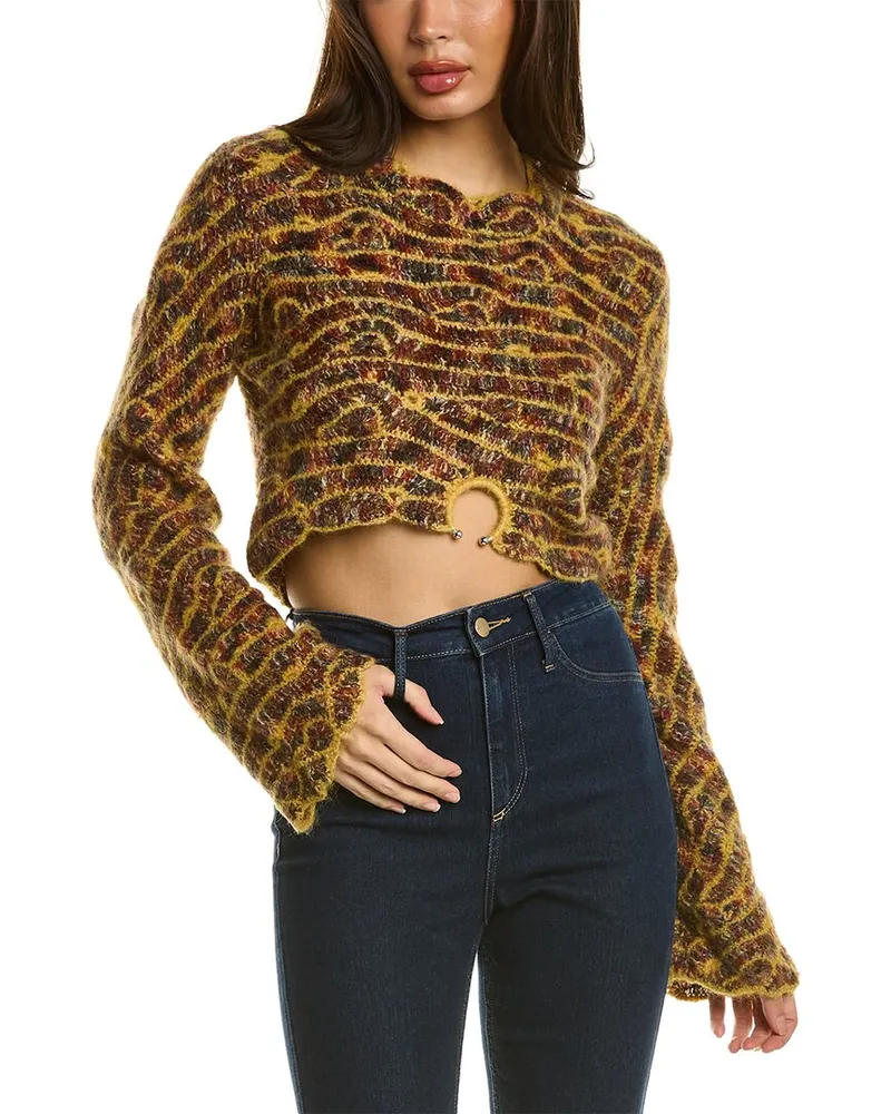 Sea Skye Crochet Mohair & Wool-Blend Sweater Yellow