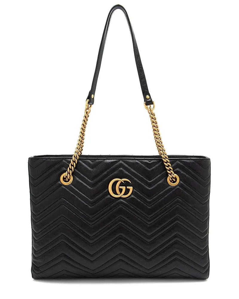 Gucci Black Matelasse Calfskin GG Marmont Medium Chain Tote (Authentic Pre-  Loved Nocolor