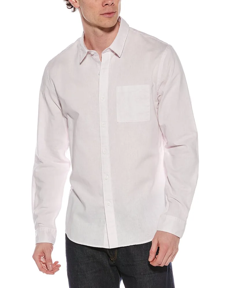 Vince Linen-Blend Button-Down Shirt Pink