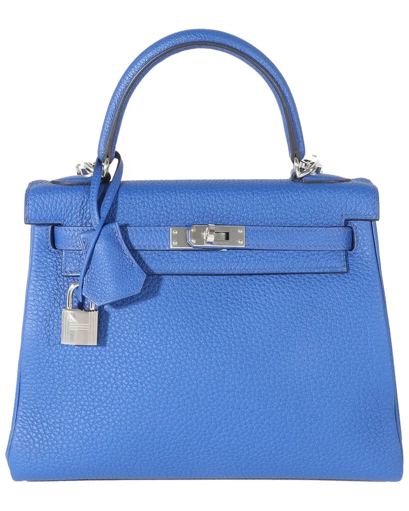Hermès Blue Leather Kelly Retourne 25 PHW (Authentic Pre-Loved Nocolor