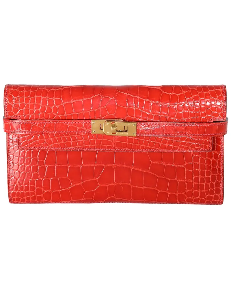Hermès Red Exotic Mississippiensis Kelly Wallet GHW (Authentic Pre-Loved Nocolor