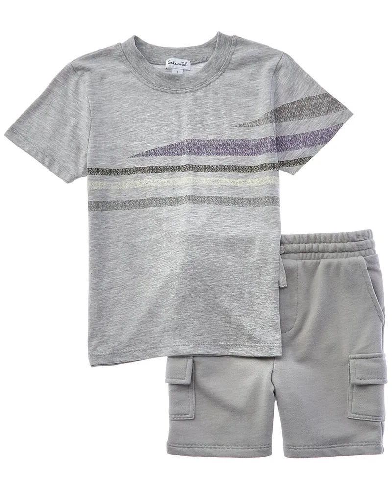 Splendid 2pc Cali Stripe Shirt & Short Set Gray