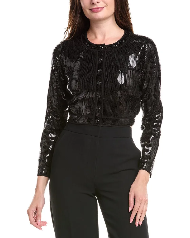 Sandro Cropped Sequin Cardigan Black