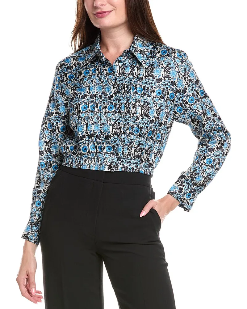 Sandro Cropped Silk Shirt Blue