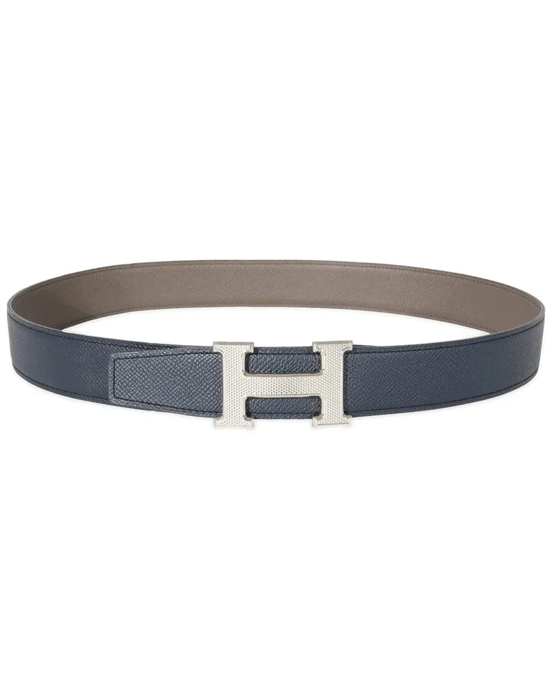 Hermès Epsom Etain Bleu De Prusse H Guilloche Belt, Size 80 (Authentic Pre-Loved Nocolor