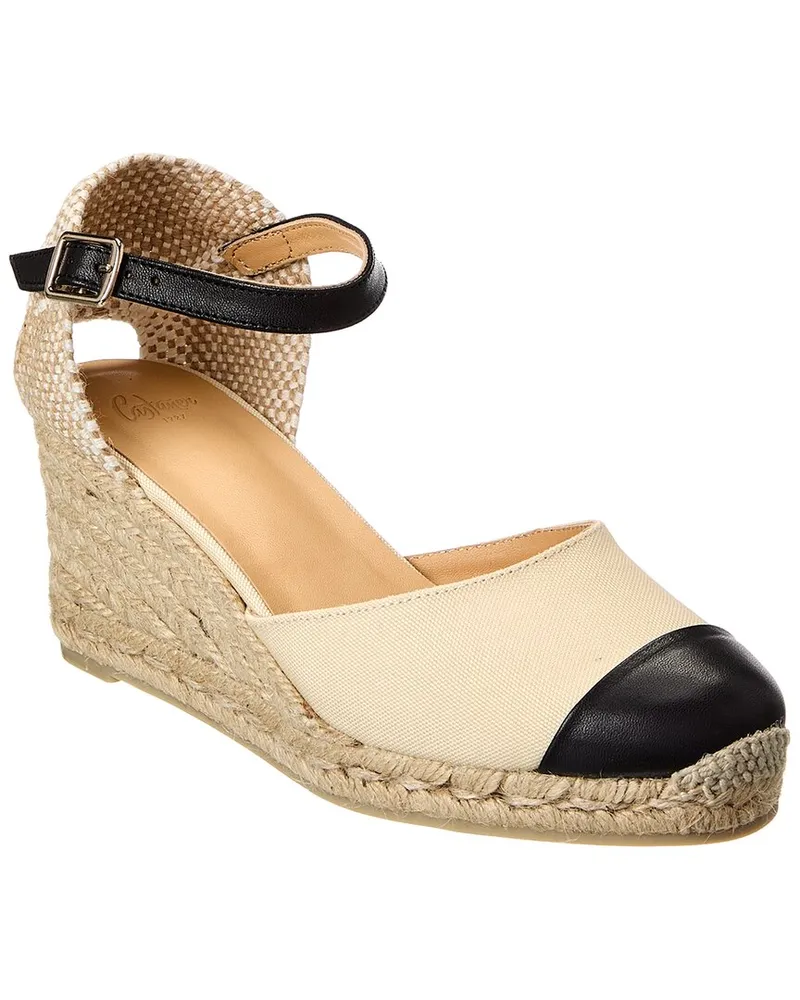 Castañer Coraline Leather & Canvas Wedge Sandal White