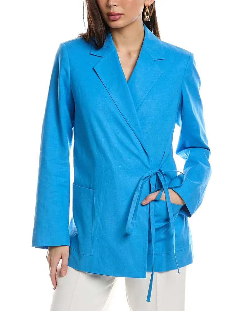 Jason Wu Tie Detail Linen-Blend Blazer Blue