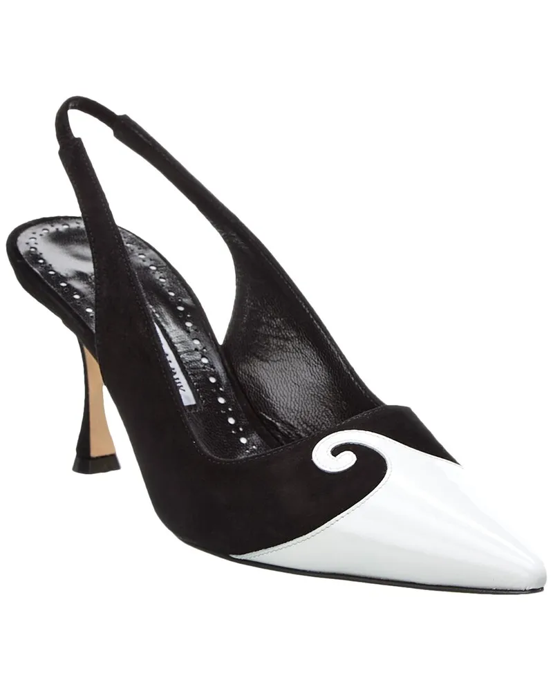 Manolo Blahnik Zaborus 70 Leather & Suede Slingback Pump White