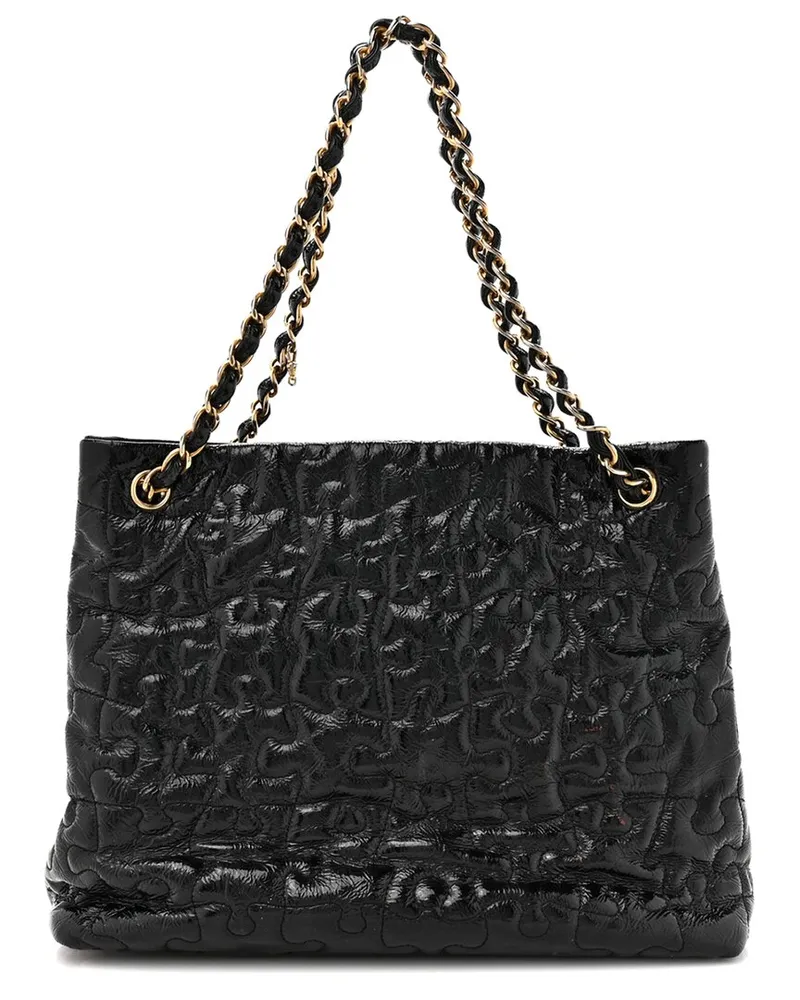Chanel Black Patent Leather Crackled Patent Puzzle Tote (Authentic Pre-Loved Nocolor