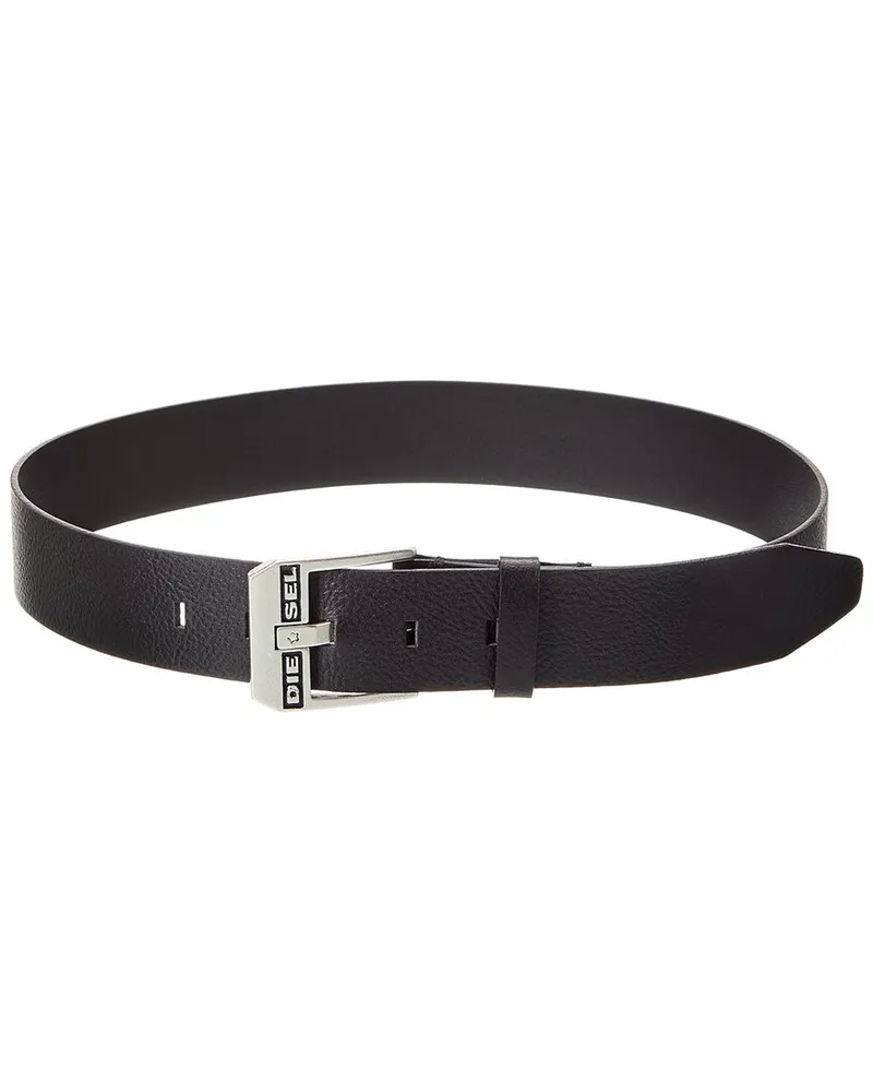 Diesel Logo Bluestar Leather Belt Black