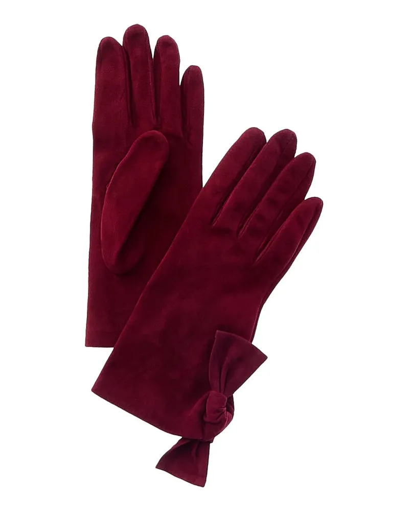 portolano  Bow Silk-Lined Suede Gloves Red