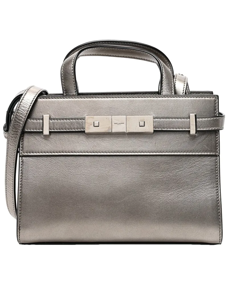 Saint Laurent Silver Calfskin Leather Smooth Manhattan Nano Shopper Tote  (Authentic Pre-Loved Nocolor