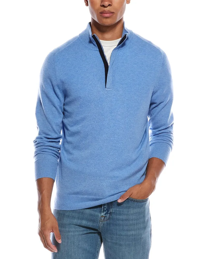 N.Peal Baby Cashmere Half Zip Mock Sweater Blue