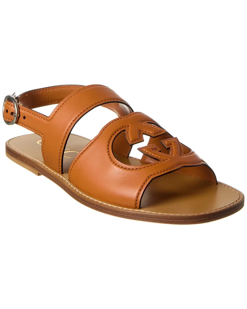 Gucci Interlocking G Leather Sandal Brown