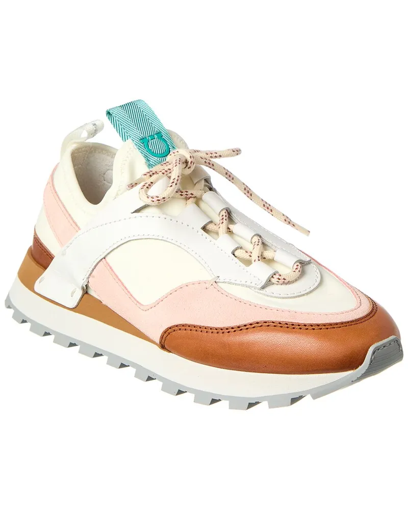 Ferragamo Indy Leather & Suede Sneaker Brown