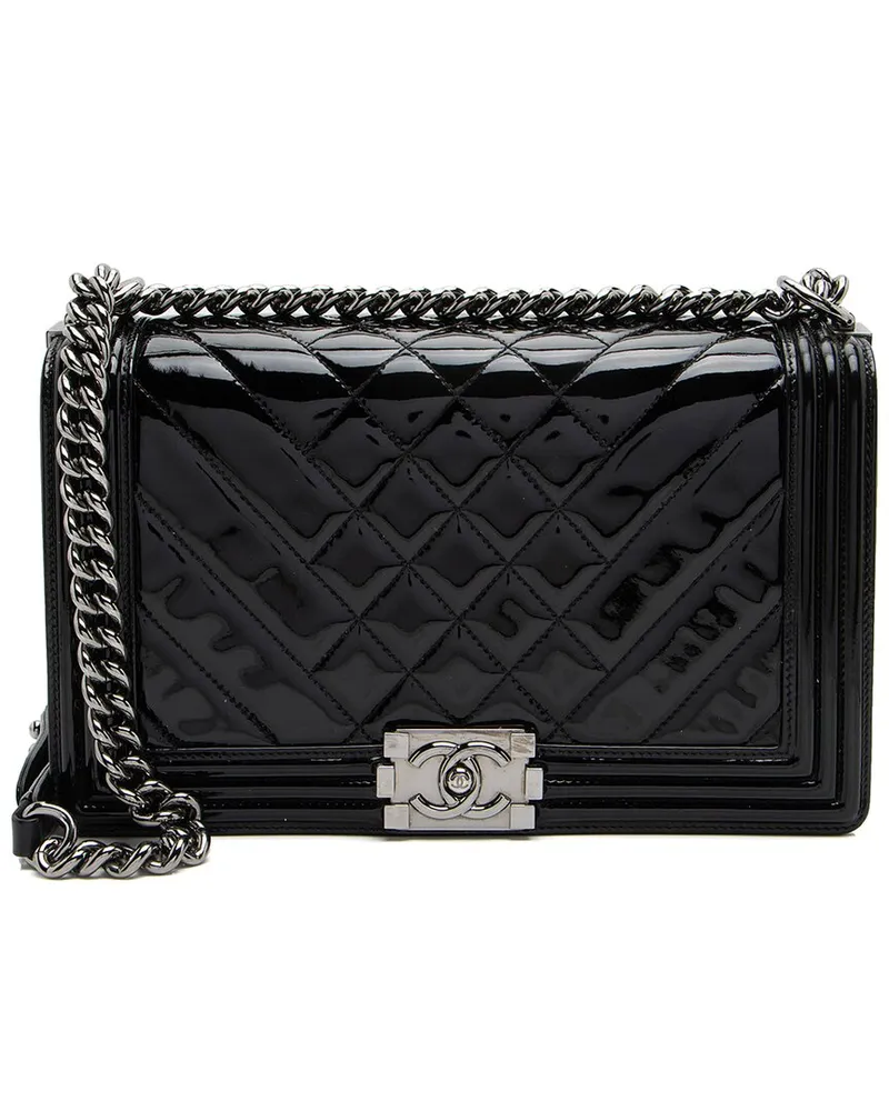 Chanel Black Leather & Patent Leather New Medium Boy Bag (Authentic Pre-Loved Nocolor