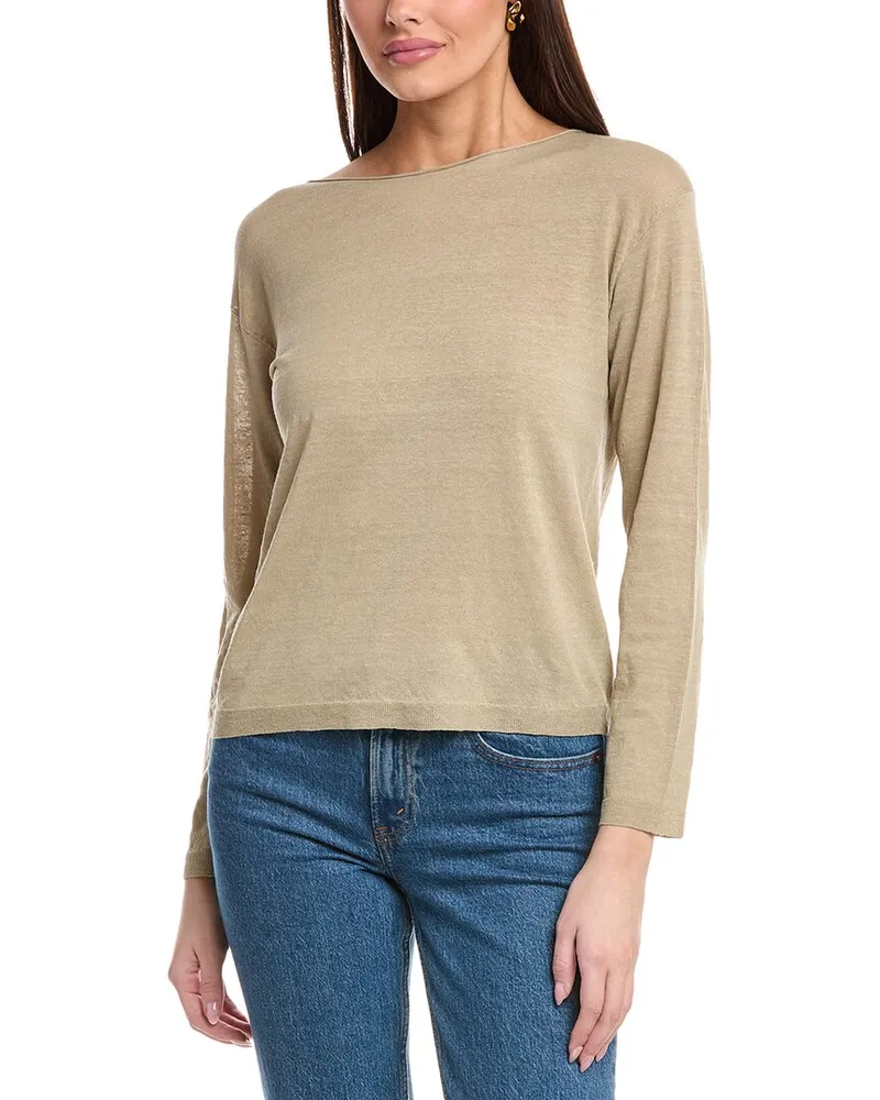 Vince Dropped-Shoulder Boat Neck Linen-Blend Sweater Beige