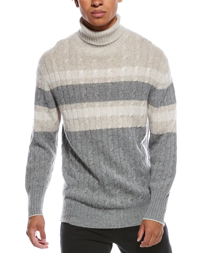 N.Peal Berwick Stripe Cashmere Roll Neck Sweater White