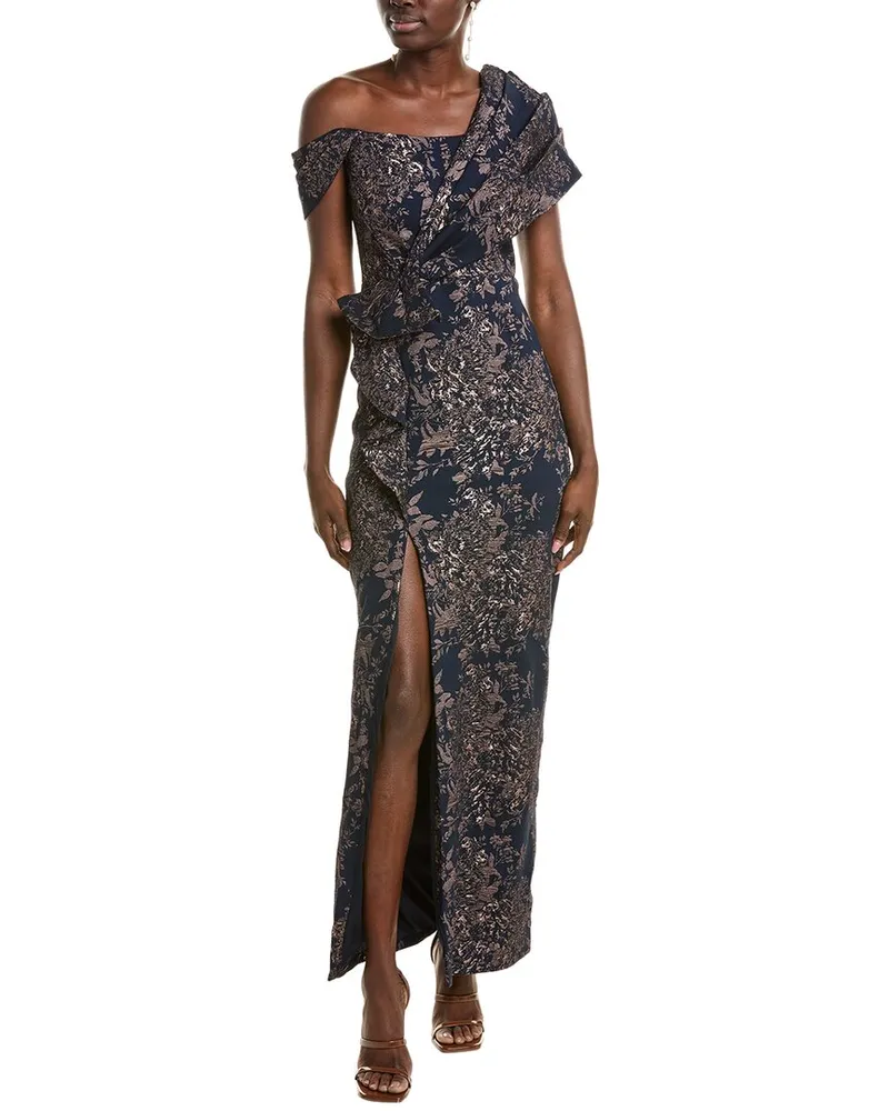 THEIA Amaris Jacquard Column Gown Metallic
