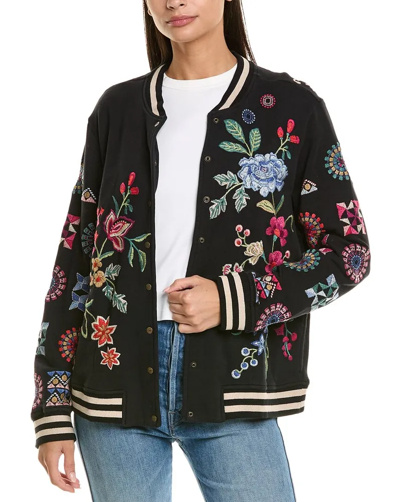 Johnny Was French Terry Bomber Jacket Black